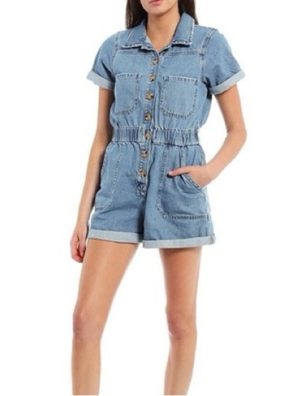 Gianni Bini Light Blue Denim Short Jumpsuit Romper